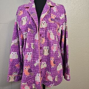 Nick And Nora Purple Flannel Pajama Top Owl Print Sz XXL Sleepwear Comfy R015